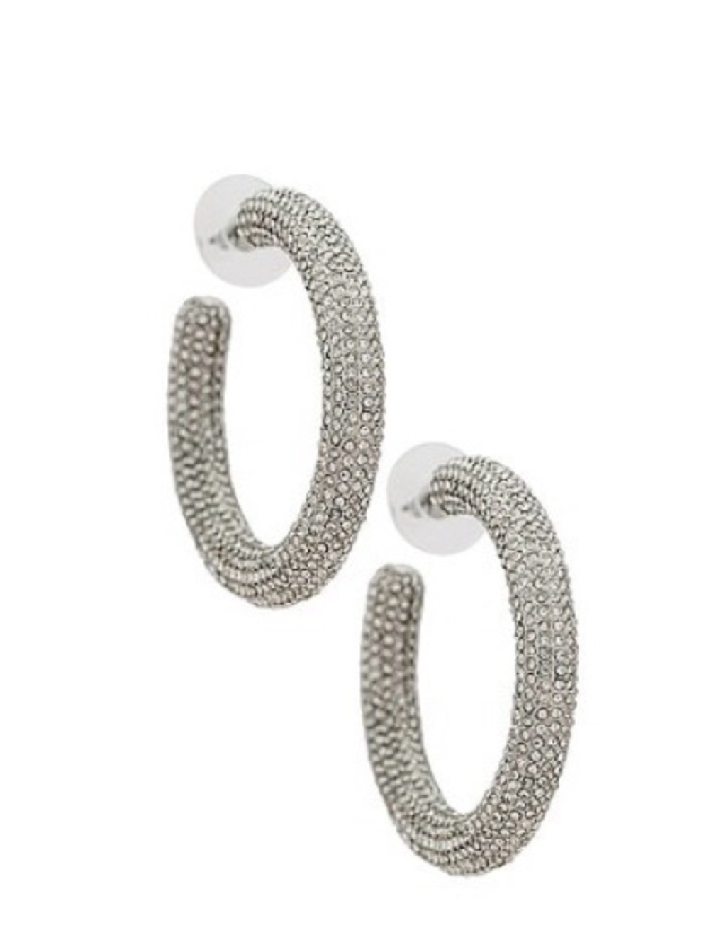 BaubleBar Silver Pavé Textured Hoop Earrings